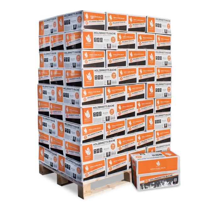 Buchen Nestro Briketts – 12 kg Box – Palette 81× (972 kg) Buchen Nestro Briketts – 12 kg Box – Palette 81× (972 kg)